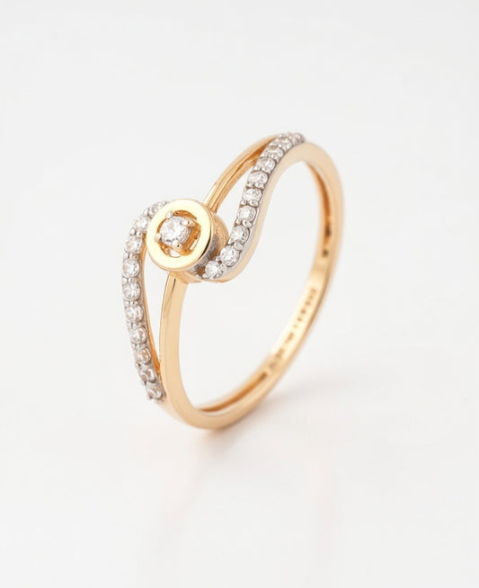 18K Gold Plated Circular Solitaire Ring | Cubic Zirconia Wave Bypass Statement Ring