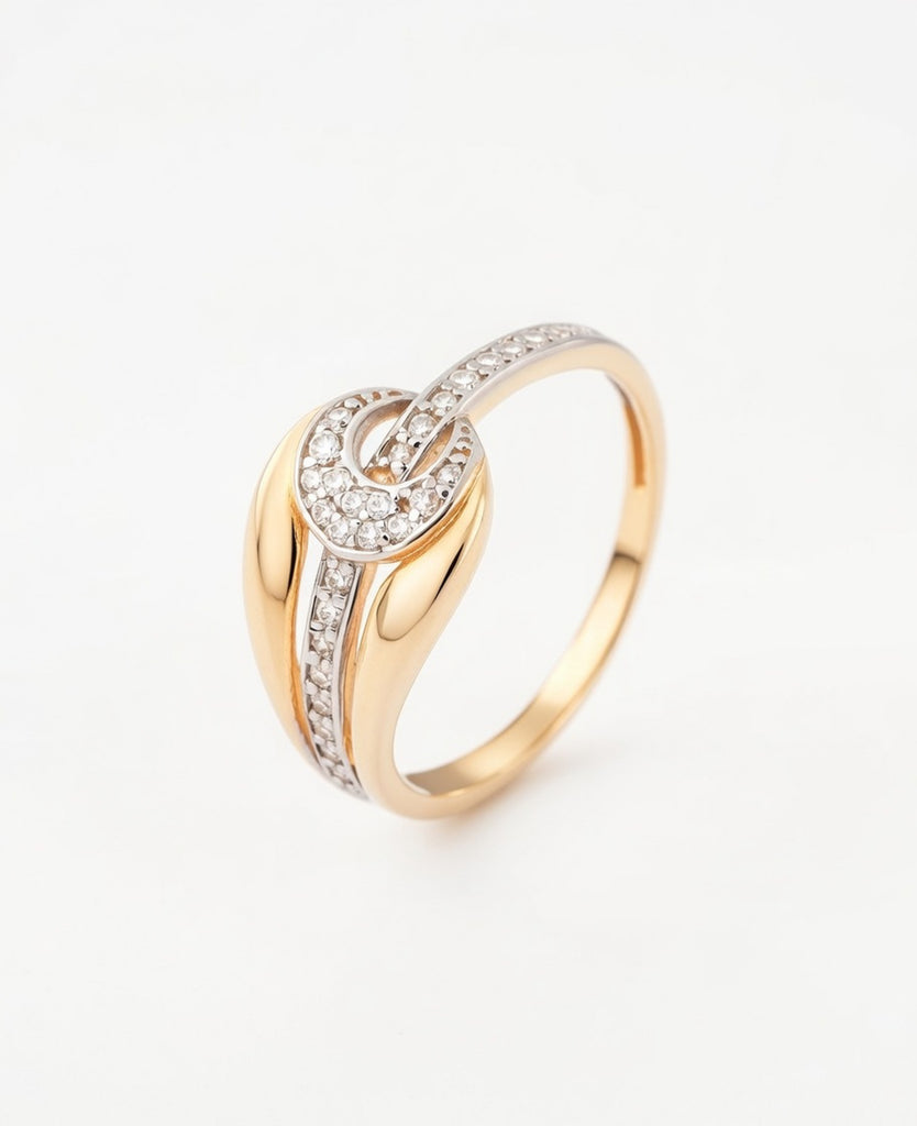 18K Gold Plated Interlocking Loop CZ Ring | Cubic Zirconia Designer Inspired Statement Ring