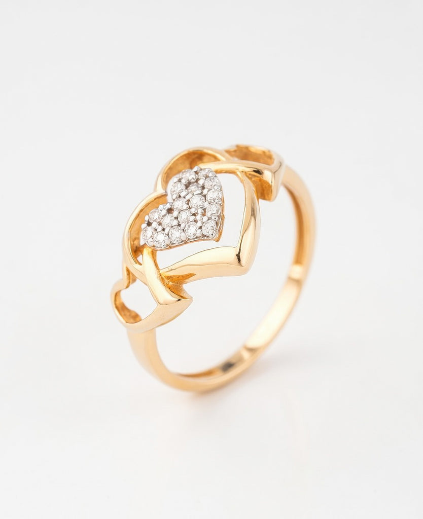 18K Gold Plated Triple Heart CZ Cluster Ring | Cubic Zirconia Romantic Statement Ring