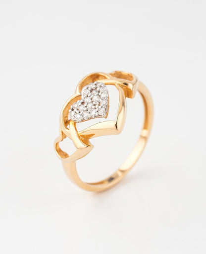 18K Gold Plated Triple Heart CZ Cluster Ring | Cubic Zirconia Romantic Statement Ring