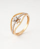 18K Gold Plated Floral Starburst Ring | Cubic Zirconia Curved Bypass Statement Ring