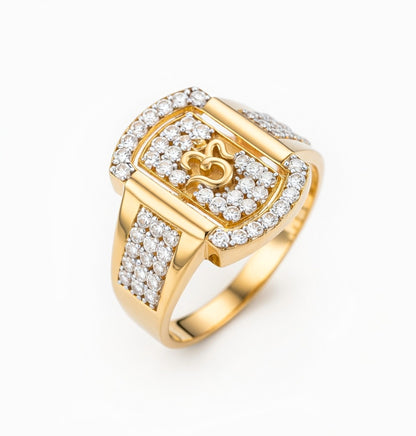 18K Gold Plated Om CZ Cluster Ring | Sacred Cubic Zirconia Statement Ring