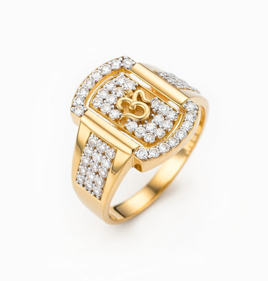 18K Gold Plated Om CZ Cluster Ring | Sacred Cubic Zirconia Statement Ring