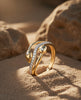 18K Gold CZ Curved Open Design Ring | Modern Cubic Zirconia Gold Ring