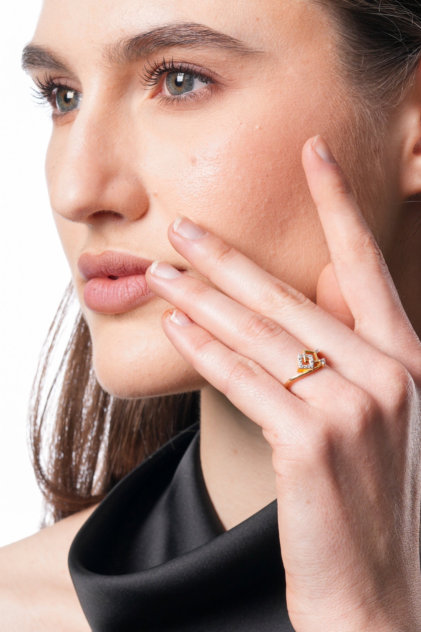 14kt Gold Geometric Interlocking Diamond Ring | Genuine Diamond Statement Ring
