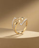 18Kt Gold Plated Leaf Motif CZ Ring | Cubic Zirconia Nature-Inspired Statement Ring