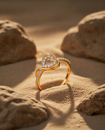 18K Gold Plated Heart CZ Twisted Ring | Cubic Zirconia Infinity Statement Ring