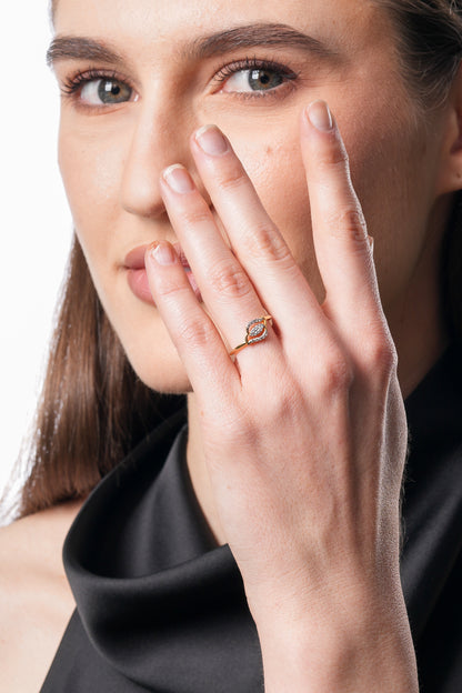 14kt Gold Triple Marquise Cluster Diamond Ring | Genuine Diamond Two-Tone Statement Ring