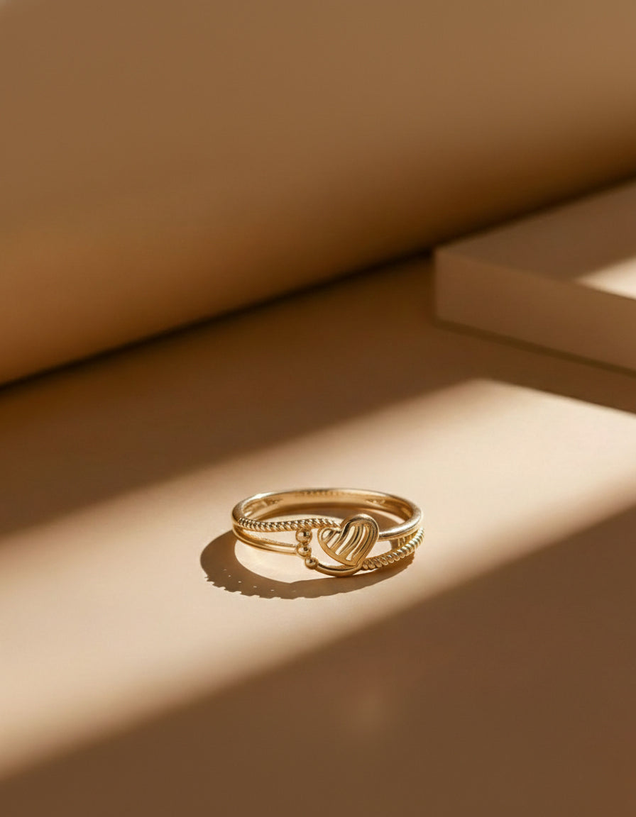 22K Gold Plated Plain Heart Ring | High-Purity Twisted Rope Band Statement Ring
