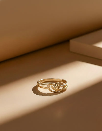 22K Gold Plated Plain Heart Ring | High-Purity Twisted Rope Band Statement Ring
