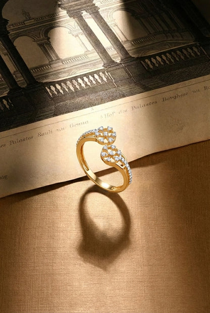 18K Gold Plated Dual Wheel CZ Ring | Cubic Zirconia Geometric Filigree Statement Ring