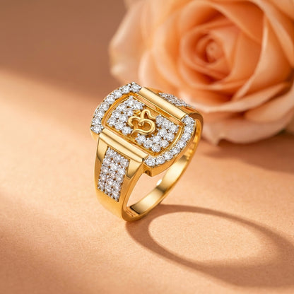 18K Gold Plated Om CZ Cluster Ring | Sacred Cubic Zirconia Statement Ring