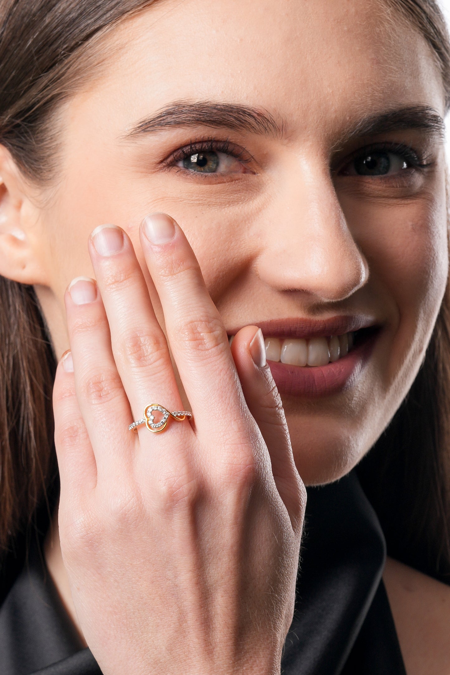 18K Gold Plated Heart CZ Twisted Ring | Cubic Zirconia Infinity Statement Ring