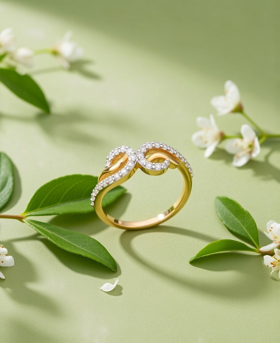18K Gold Plated Interlocking CZ Infinity Ring | Cubic Zirconia Graceful Statement Ring