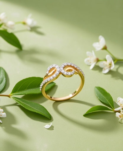 18K Gold Plated Interlocking CZ Infinity Ring | Cubic Zirconia Graceful Statement Ring