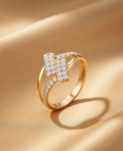 18K Gold Plated Geometric Rectangular CZ Ring | Cubic Zirconia Bold Bypass Statement Ring