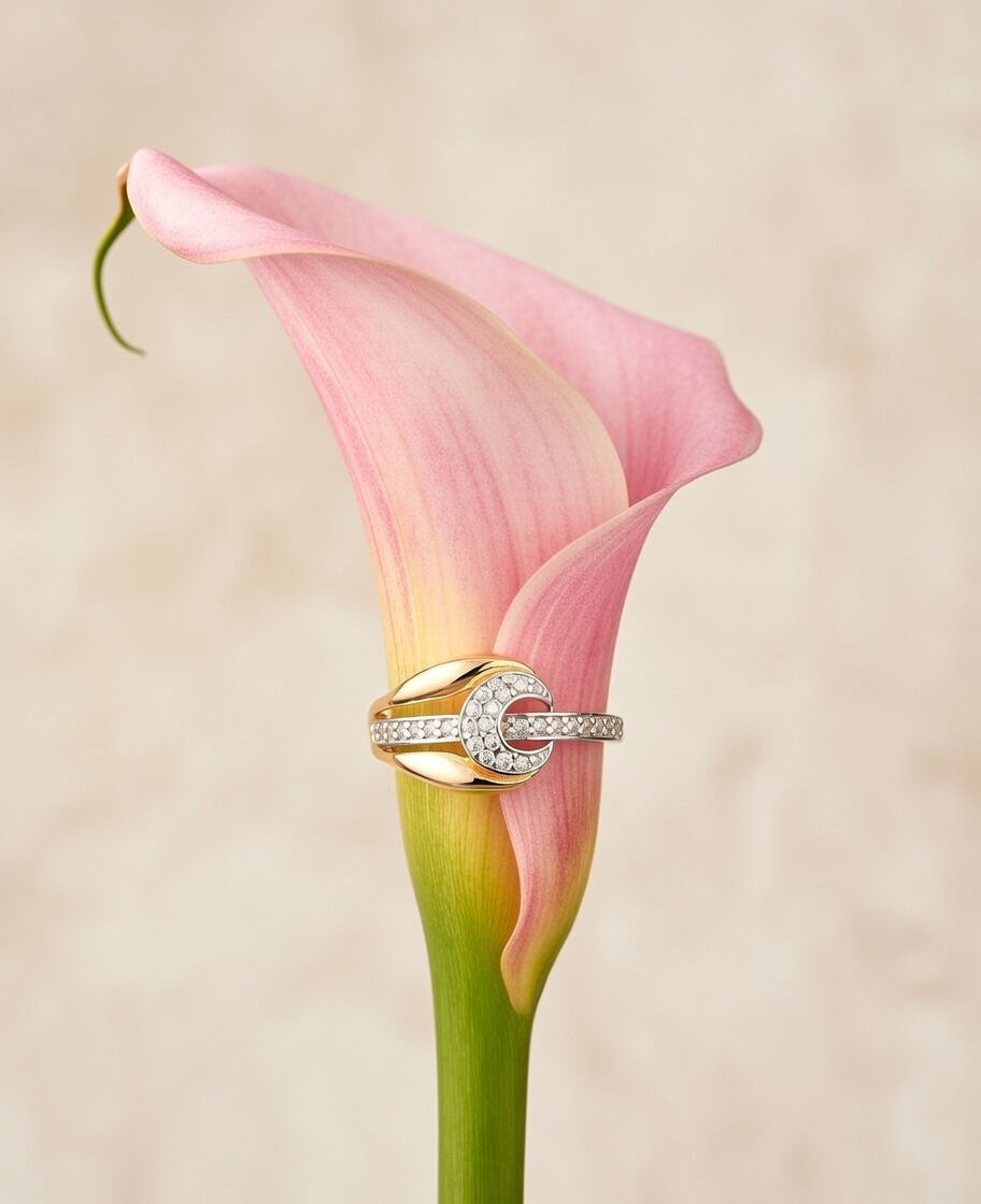 18K Gold Plated Interlocking Loop CZ Ring | Cubic Zirconia Designer Inspired Statement Ring