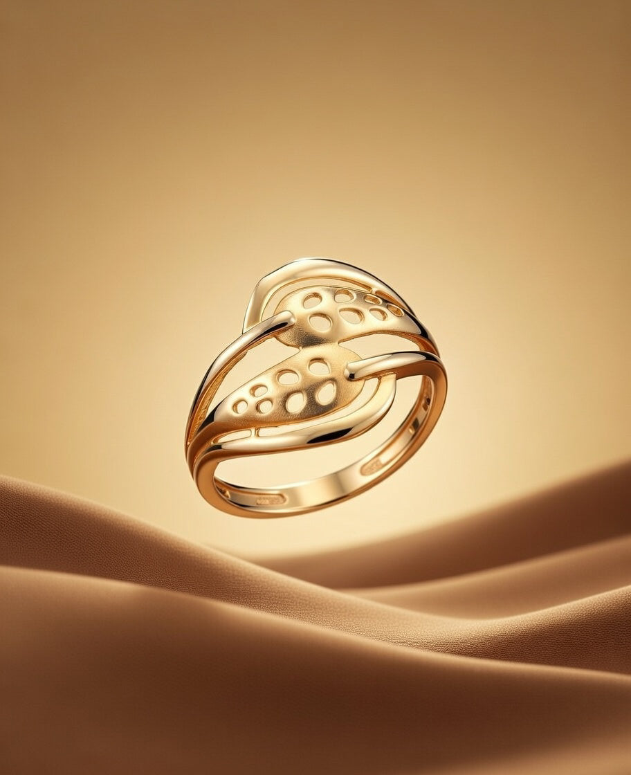22K Gold Plated Plain Filigree Leaf Ring | High-Purity Nature-Inspired Statement Ring
