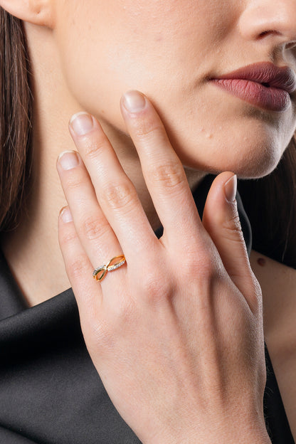 14kt Gold Twisted Crossover Diamond Ring | Genuine Diamond Infinity Knot Statement Ring