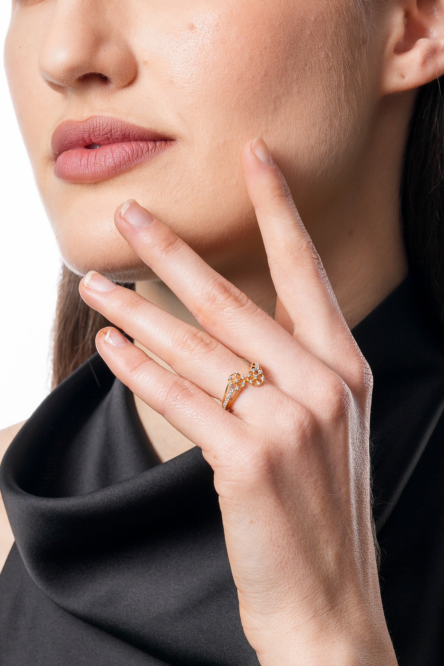 18K Gold Plated Dual Wheel CZ Ring | Cubic Zirconia Geometric Filigree Statement Ring