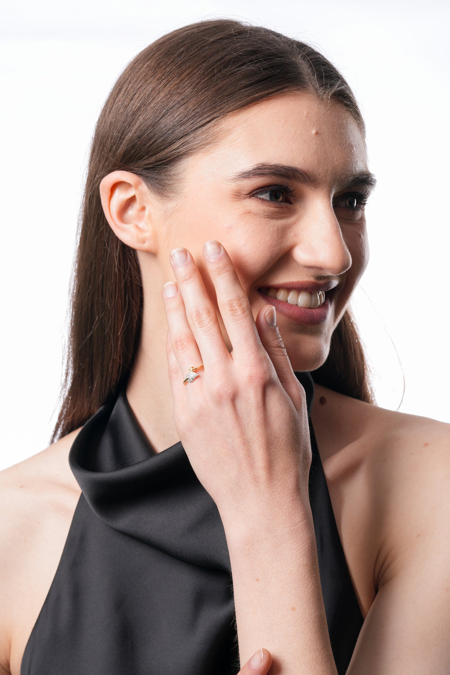 14kt Gold Dual Leaf Diamond Ring | Genuine Diamond Nature-Inspired Two-Tone Ring
