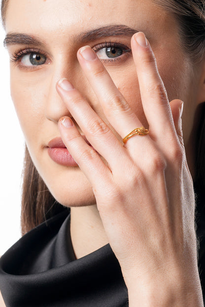 22K Gold Plated Plain Heart Ring | High-Purity Twisted Rope Band Statement Ring