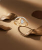 18Kt Gold Plated Split Leaf CZ Ring | Cubic Zirconia Graceful Curved Statement Ring