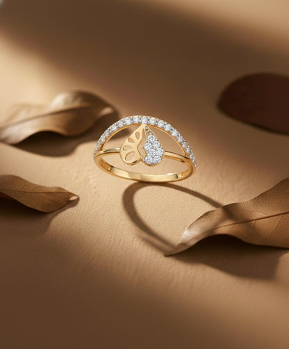 18Kt Gold Plated Split Leaf CZ Ring | Cubic Zirconia Graceful Curved Statement Ring