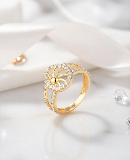 18K Gold Plated Celestial Wheel CZ Ring | High-Purity Sun Motif Statement Ring