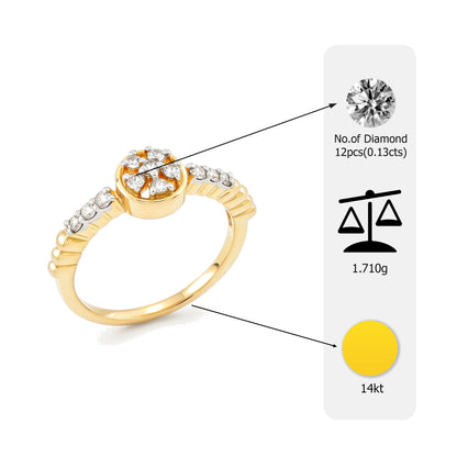 Flambeur B.I.S Hallmarked 14 Kt Diamond Studded Gold Ring