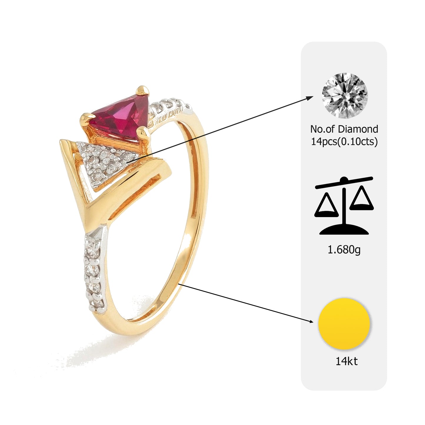Flambeur B.I.S Hallmarked 14 Kt Diamond Studded Gold Ring