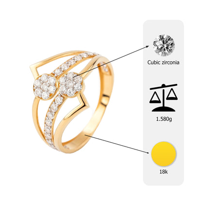 18Kt Gold Plated Dual Cluster Geometric Ring | Cubic Zirconia Zigzag Statement Ring