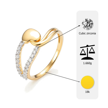 18Kt Gold Plated Minimalist Heart Ring | Cubic Zirconia Dual-Band Statement Ring