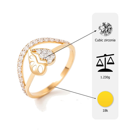 18Kt Gold Plated Split Leaf CZ Ring | Cubic Zirconia Graceful Curved Statement Ring