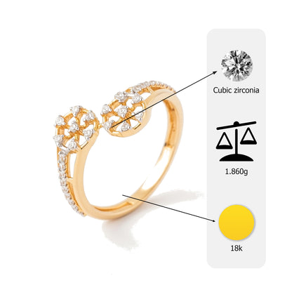 18K Gold Plated Dual Wheel CZ Ring | Cubic Zirconia Geometric Filigree Statement Ring