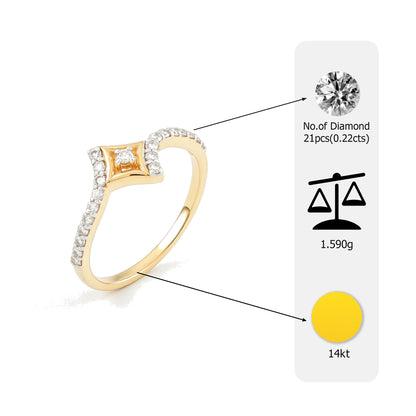 14kt Gold Star Motif Diamond Ring | Genuine Diamond Chevron Tiara Ring