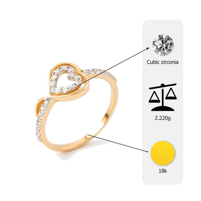 18K Gold Plated Heart CZ Twisted Ring | Cubic Zirconia Infinity Statement Ring