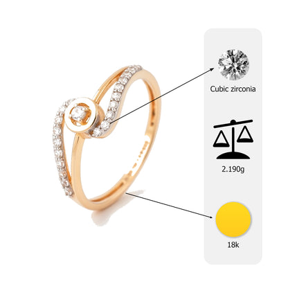 18K Gold Plated Circular Solitaire Ring | Cubic Zirconia Wave Bypass Statement Ring