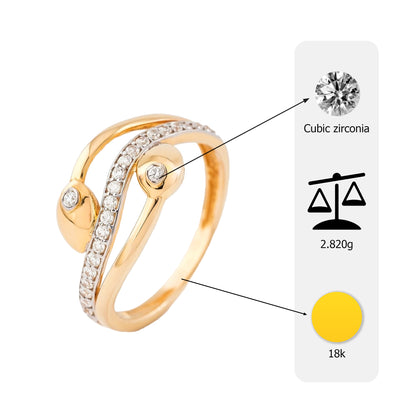 18K Gold CZ Curved Open Design Ring | Modern Cubic Zirconia Gold Ring