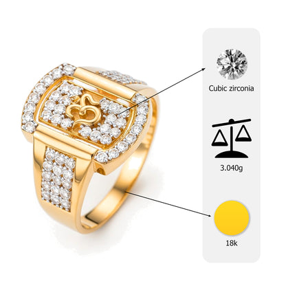 18K Gold Plated Om CZ Cluster Ring | Sacred Cubic Zirconia Statement Ring