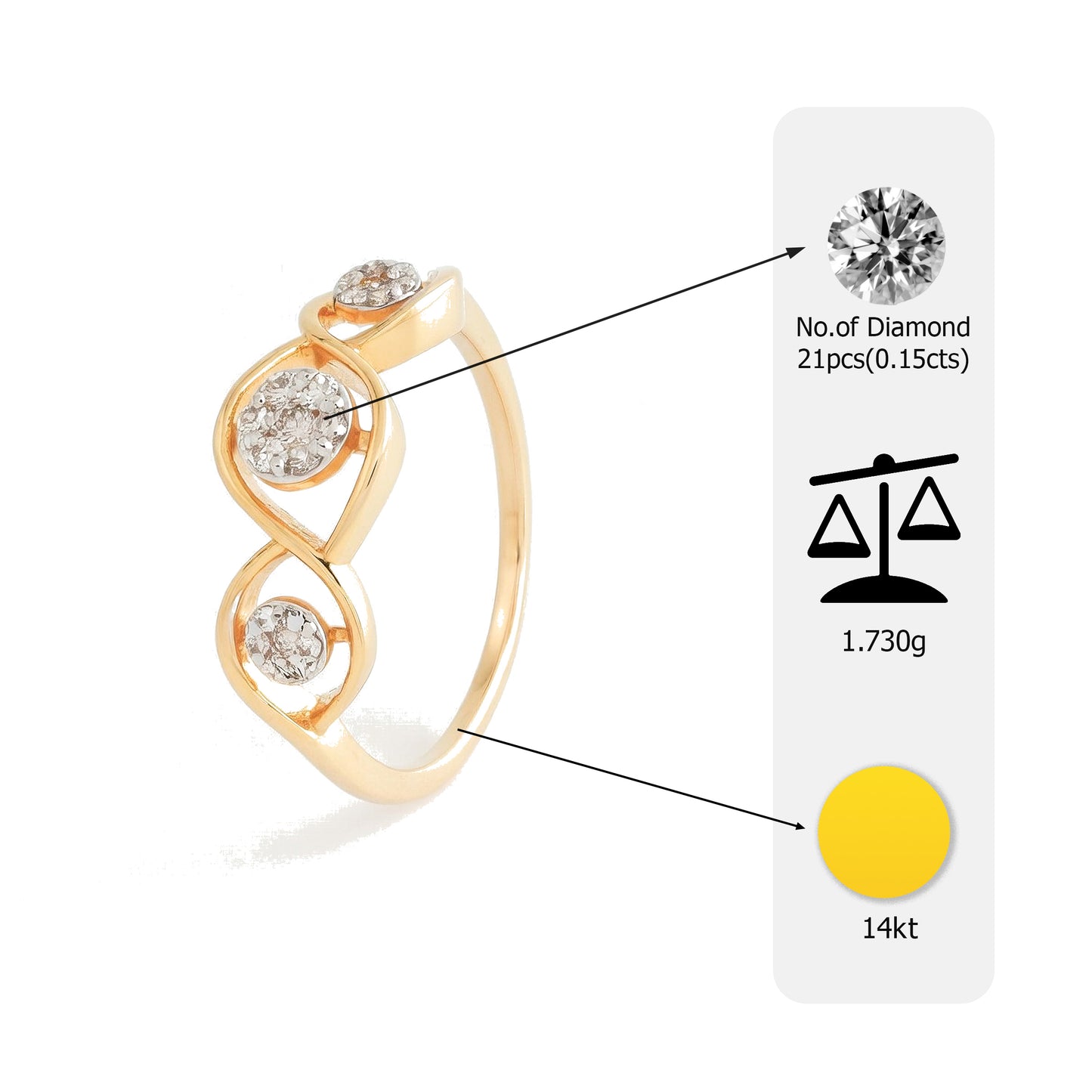 14kt Gold Triple Cluster Diamond Ring | Genuine Diamond Infinity Swirl Statement Ring