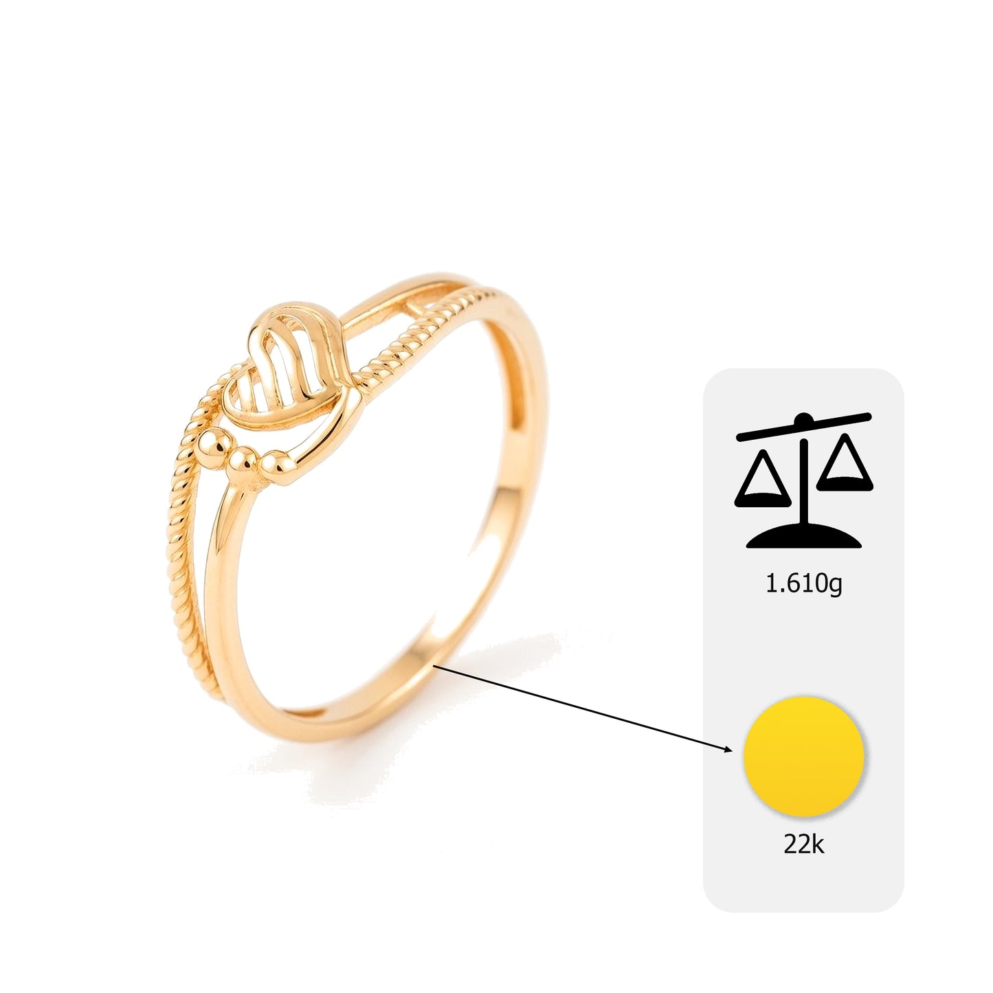 22K Gold Plated Plain Heart Ring | High-Purity Twisted Rope Band Statement Ring