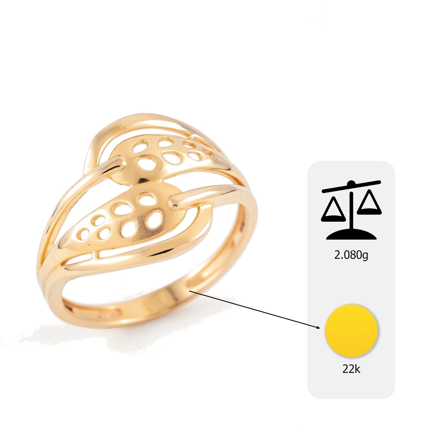22K Gold Plated Plain Filigree Leaf Ring | High-Purity Nature-Inspired Statement Ring