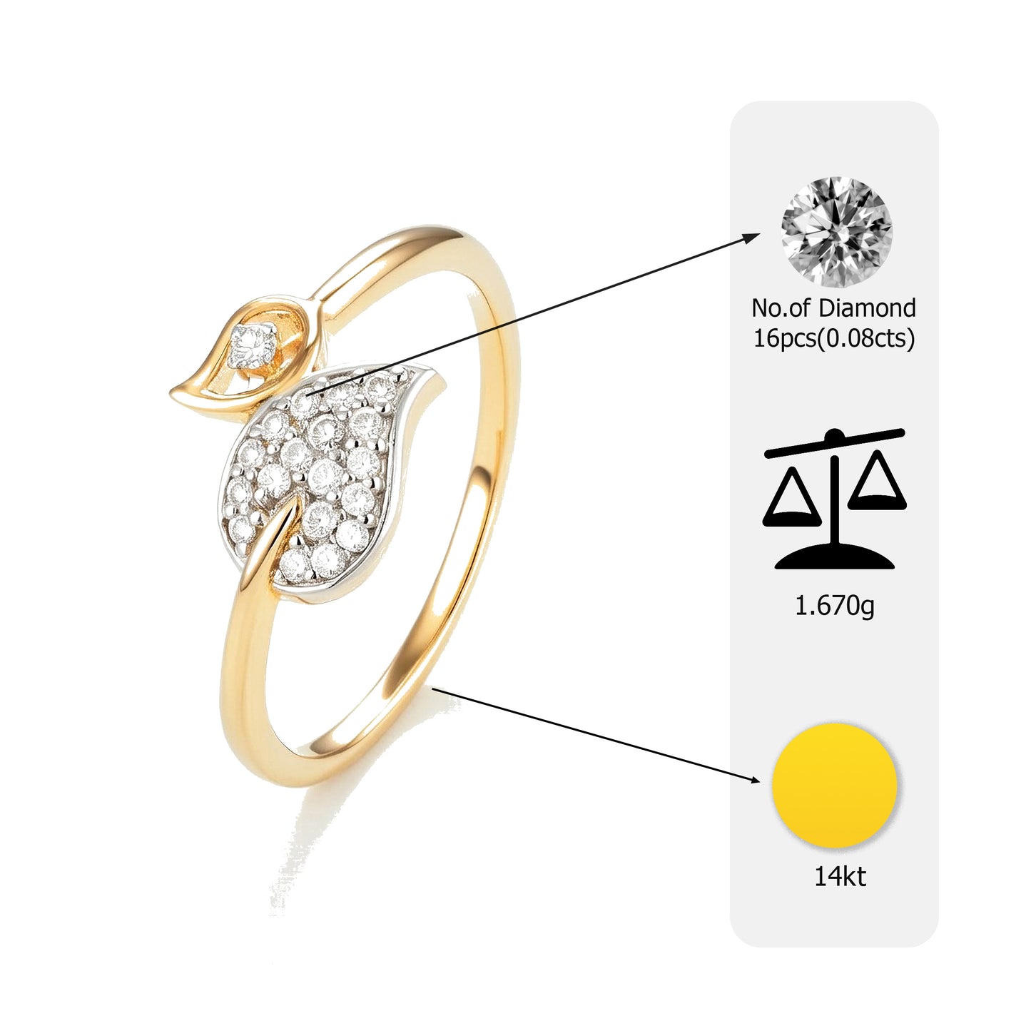 14kt Gold Dual Leaf Diamond Ring | Genuine Diamond Nature-Inspired Two-Tone Ring