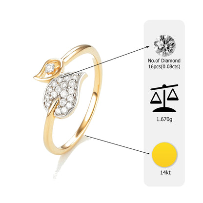 14kt Gold Dual Leaf Diamond Ring | Genuine Diamond Nature-Inspired Two-Tone Ring