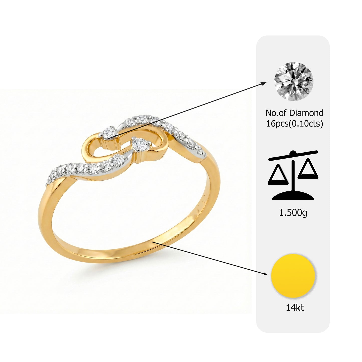 14kt Gold Infinity Wave Diamond Ring | Genuine Diamond Two-Tone Swirl Ring