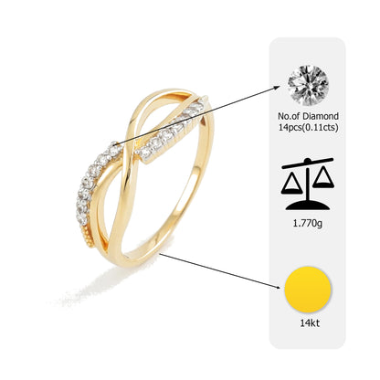 14kt Gold Twisted Crossover Diamond Ring | Genuine Diamond Infinity Knot Statement Ring