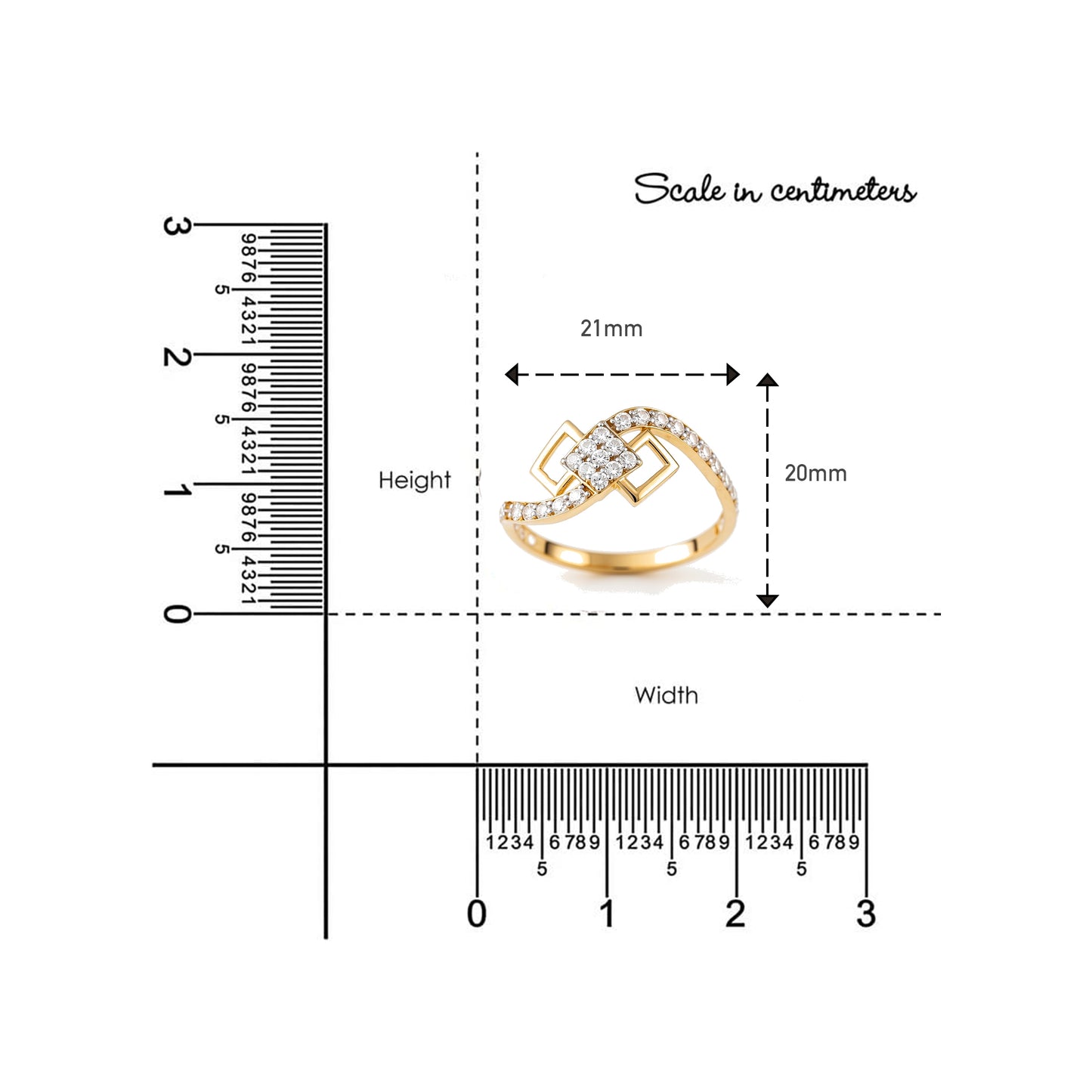 18Kt Gold Plated Geometric Square Cluster Ring | Cubic Zirconia Modern Bypass Statement Ring