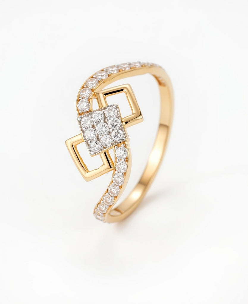 18Kt Gold Plated Geometric Square Cluster Ring | Cubic Zirconia Modern Bypass Statement Ring