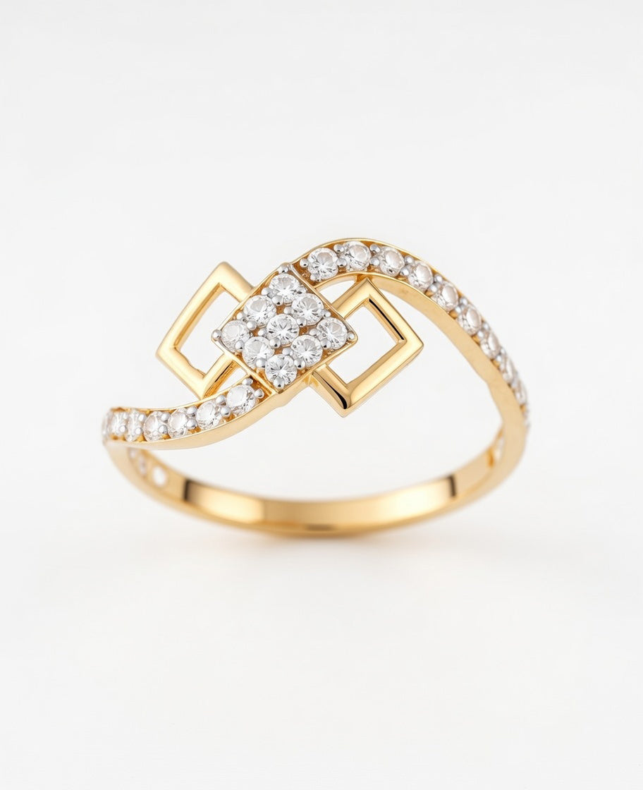18Kt Gold Plated Geometric Square Cluster Ring | Cubic Zirconia Modern Bypass Statement Ring
